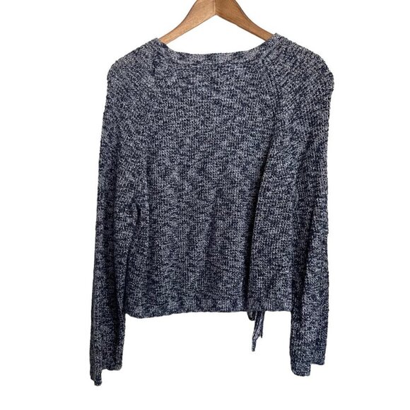 Madewell Womens Blue Chunky Knit Round Neck Raglan Tie Cinch Trim Sweater Small - Picture 5 of 5